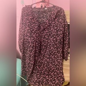 H&M divided black and pink flower dress medium